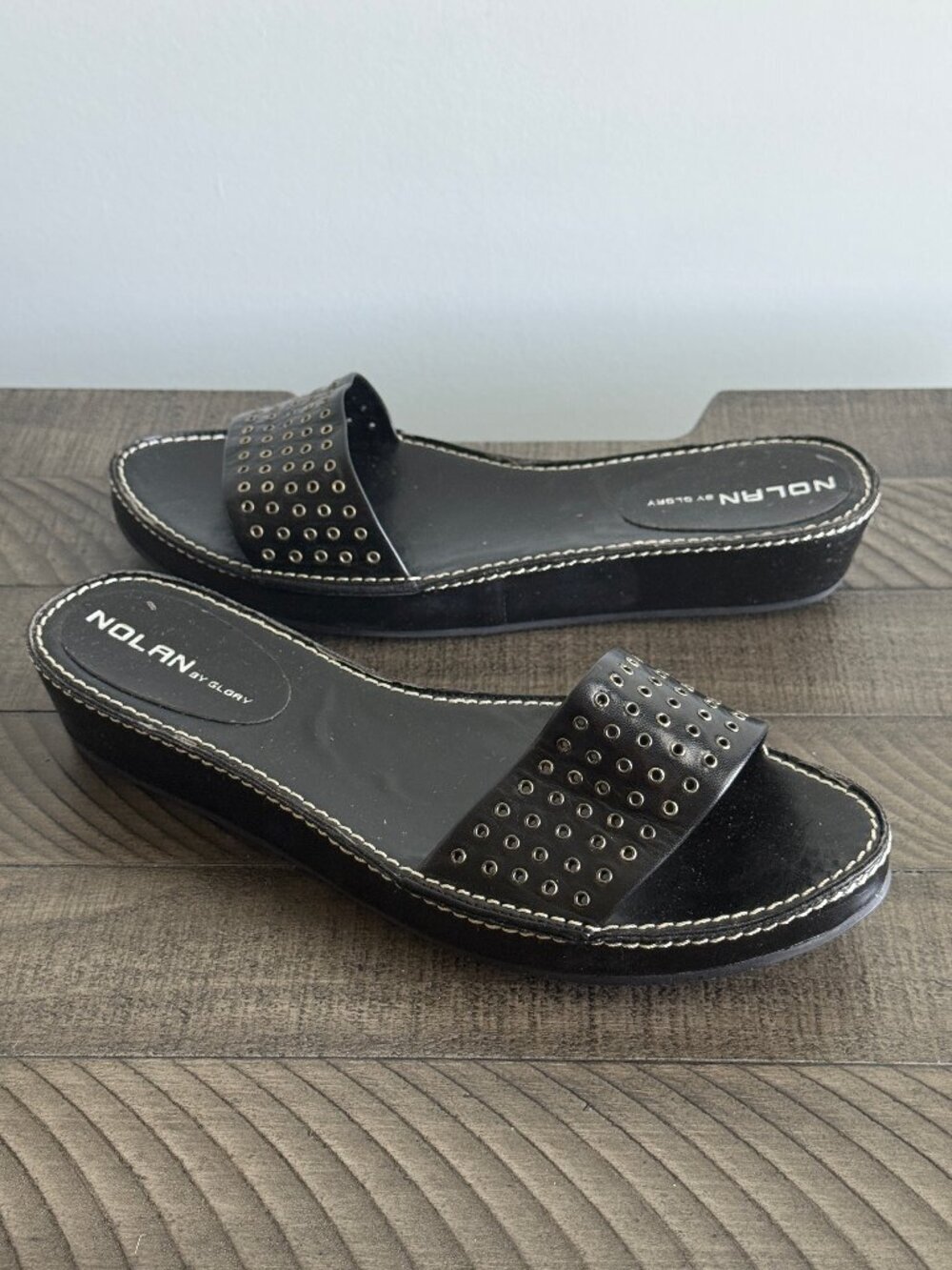 Y2K Nolan by Glory Black Leather Studded Slip On Sandals Women’s Size 8 M